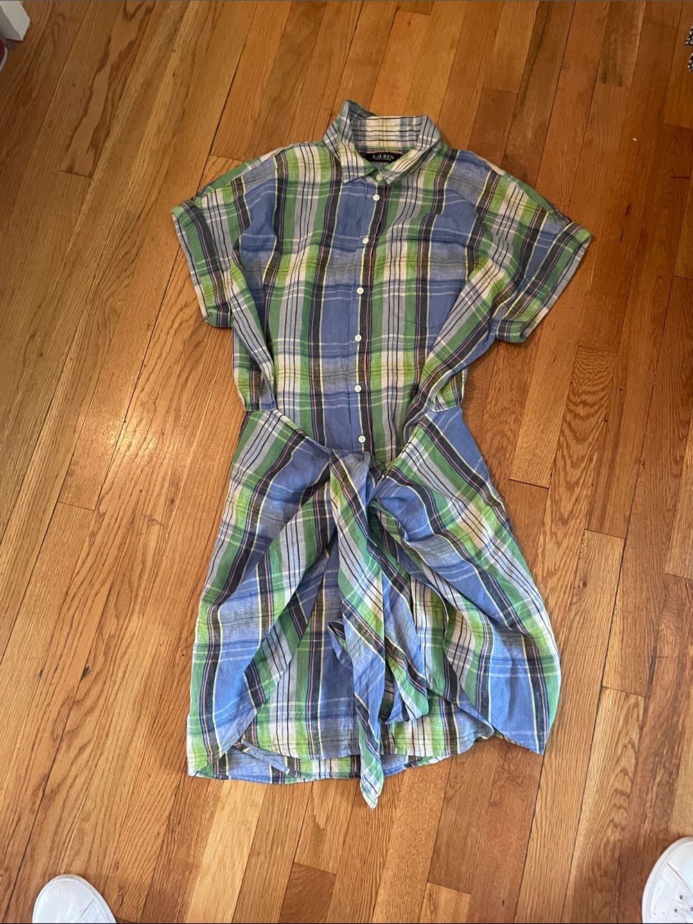 Ralph Lauren Blue & Green Plaid Button-Front Tie-Waist Dress
